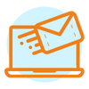 Das Icon zeigt einen Laptop aus dem Brief herausfliegt