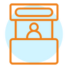 Das Icon zeigt einen Mensch, der hinter einem Info-Stand steht oder sitzt
