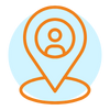 Das Icon zeigt einen Pin, mit dem ein Ort markiert wird, in dessen Mitte ein Mensch dargestellt ist